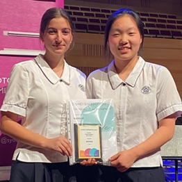 Claudia Fernandes, Year 11, and Heather Kim, Year 12, at the awards ceremony